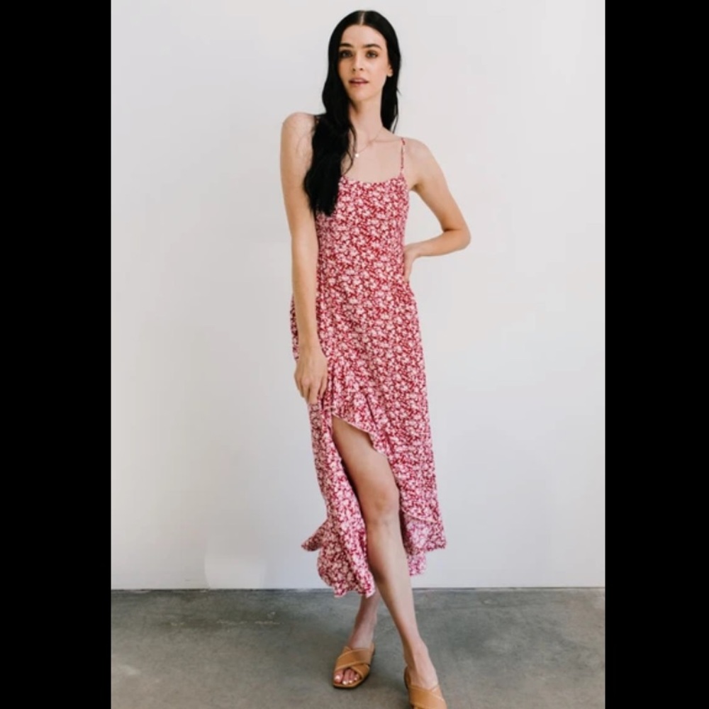 Floral Red Ruffle Midi Dress - Picture 3 of 4